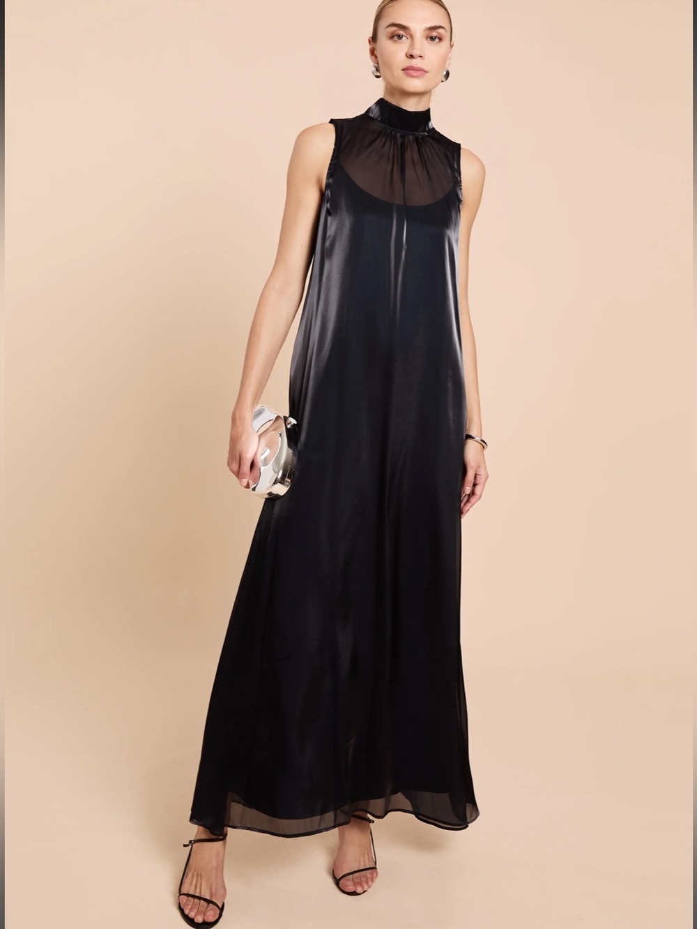 NWT CAARA Alette Shiny Organza Dark Navy Ted Baker Factory Maxi Dress Size L